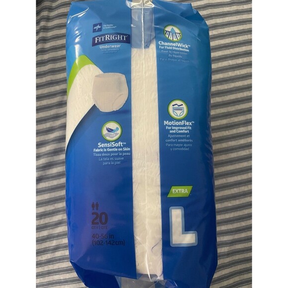 NEW FitRight Underwear Adult Extra Diapers Briefs 20Ct Size L Waist 40"-56" - Picture 3 of 4